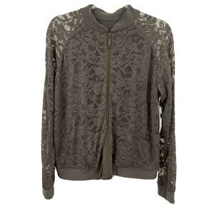 Sympli Reversible Bomber Jacket Womens 6 Taupe Truffle Lace Zip Front
